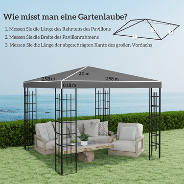 Outsuuny Replacement Canopy for Gazebo 3 x 3 m, Waterproof Gazebo Roof, Replacement Cover for Garden Gazebo, Replacement Parts Made of Oxford Fabric, 370 g/m², Dark Grey | Aosom