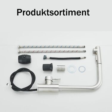 Кран кухонний Rozin чорний матовий з висувною лійкою 360° для мийки, з двома режимами, з донним клапаном