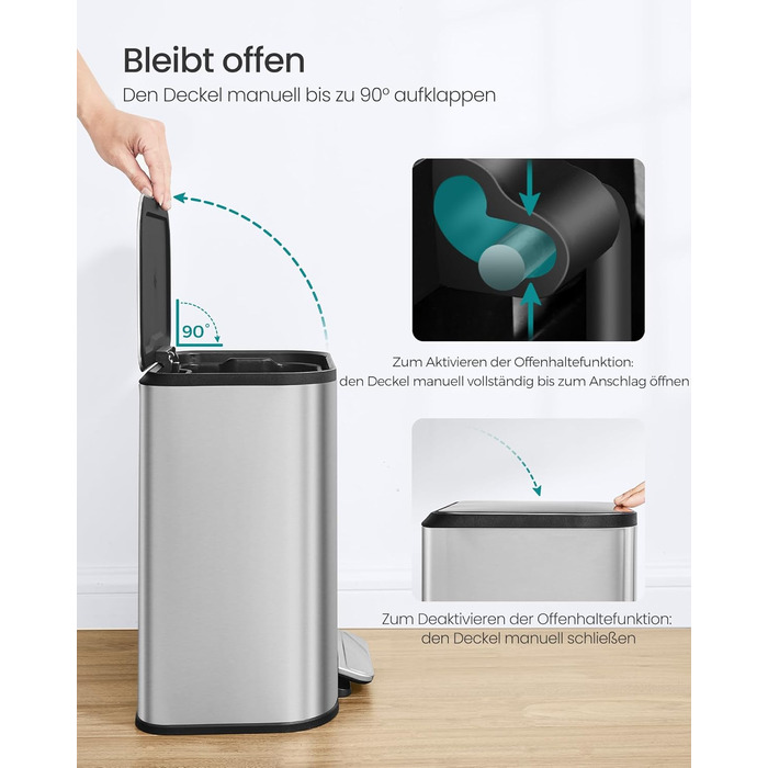 Відро для сміття SONGMICS 20 л з кришкою, з педаллю, сталеве, Soft-close, з внутрішнім відром, біле, LTB542W02