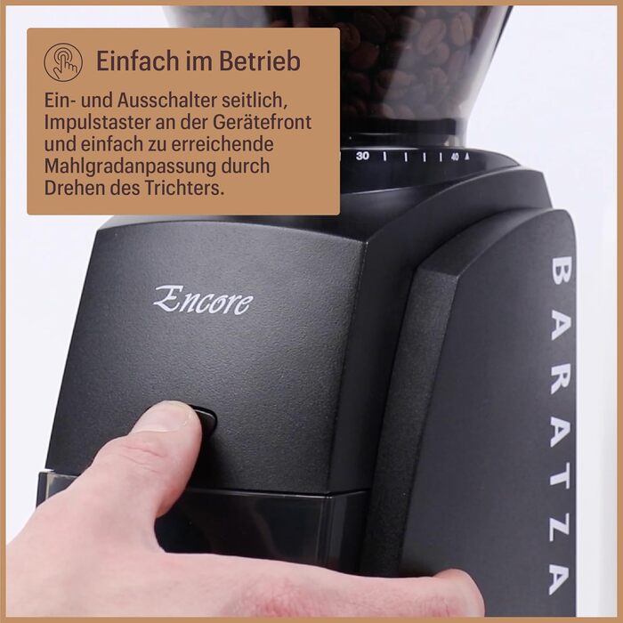 Кавомолка Baratza Encore 230V - електрична кавомолка з конічним жорном, 40 ступенів помолу, аксесуари для бариста, біла