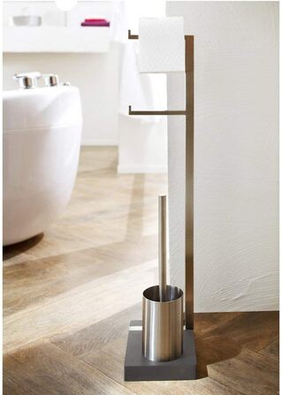 MENOTO - Stand WC-Garnitur (Toilet Butler) - Brushed Stainless Steel, Freistehend (Free-standing), Holds 2 Toilet Rolls, Exclusive Design, Bathroom Accessory (H/W/D: 71 x 20 x 15 cm, Brushed Stainless Steel, 68623)