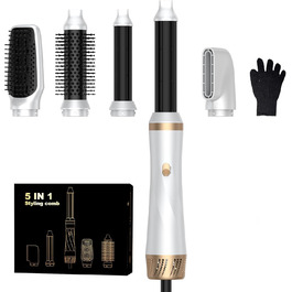 Мультистайлер для волосся 5 в 1 з термощіткою, фен-щіткою, круглою щіткою, плойкою та випрямлячем. Потужність 1000 Вт, 3 температурні режими. Ідеально для об'єму, випрямлення, локонів та сушіння. Білий (білий, рожевий)