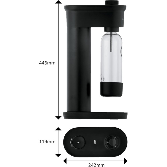 GROHE Blue Fizz Набір для газованої води (3 рівні газування, без CO2 балона, 1x 0,85л пляшка + засіб для чищення), 31943K00 (2x 0,85л пляшка | 1x CO2, з CO2 індикатором, Чорний)