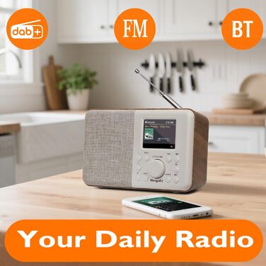 Портативне цифрове радіо MD3 DAB/DAB+/FM з Bluetooth, динаміком та навушниками, 40 станцій, будильник, годинник, таймер, кольоровий дисплей, живлення від батарейок та мережі (корпус з ясеневого дерева)