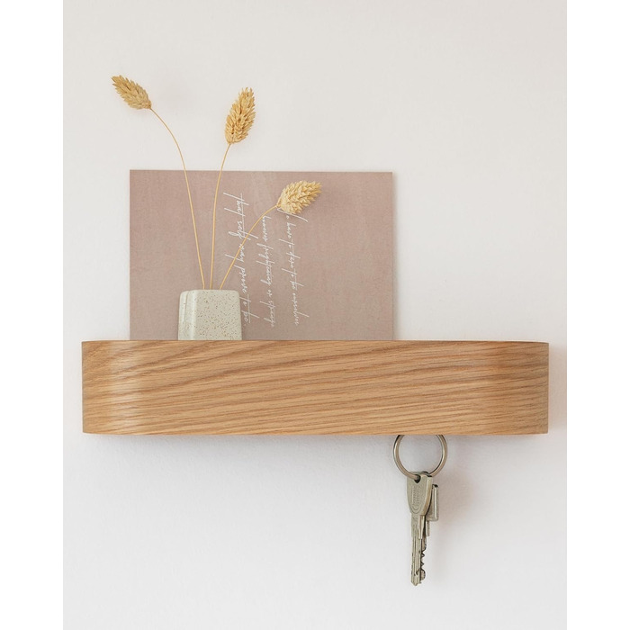 Kazai. Key board 'Fyndig' | Minimalist key hook design from Berlin | Modern key holder with shelf made of wood | Key shelf as hallway furniture for the wall | Oak, white (Oak)