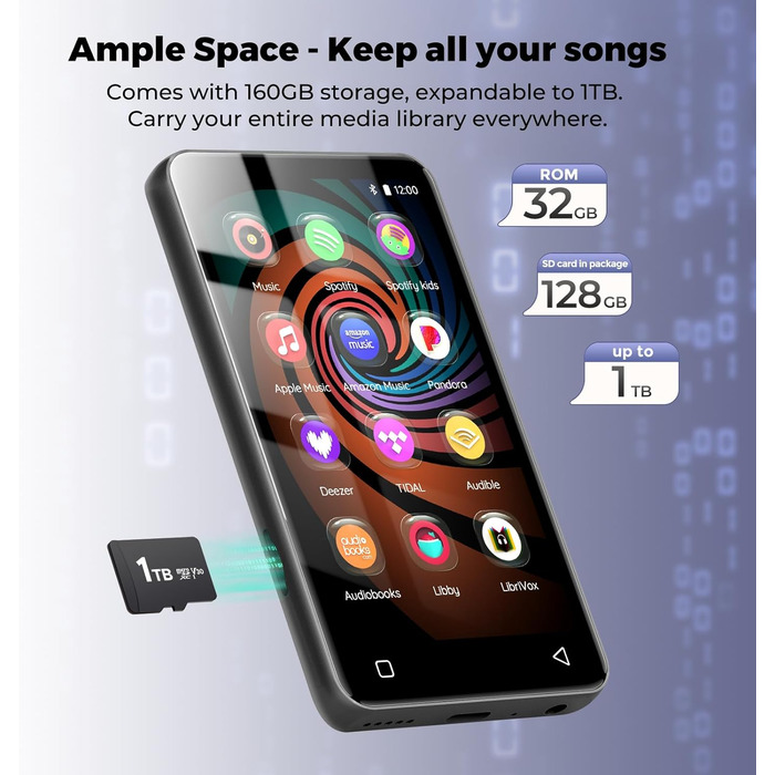 MP3 плеєр Inioasis з Bluetooth, WiFi, Spotify, Amazon Music, 4