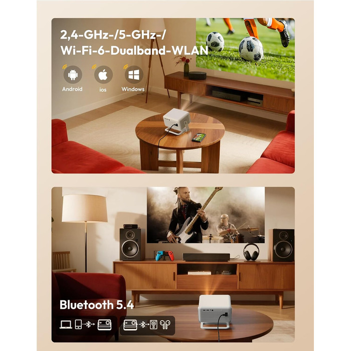 Проектор Smart Beamer N6 Pro: 4K, Full HD, WiFi 6, Автофокус, Netflix, Android/iPhone, для дому та на вулицю