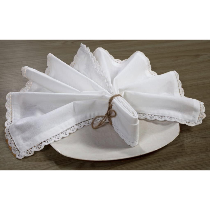 Sweet Needle – Pack of 12 oversized dinner napkins made of 100% cotton – Heavyweight, hotel-quality fabric for everyday use and events (Slub with lace – White)
