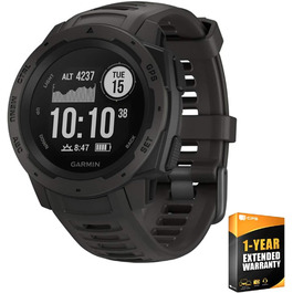 Garmin Instinct - водонепроникний GPS-годинник зі спортивними та фітнес-функціями. Вимірювання частоти серцевих скорочень на зап'ясті, фітнес-трекер та сповіщення зі смартфона. Багато моделей на вибір, ремінець чорний