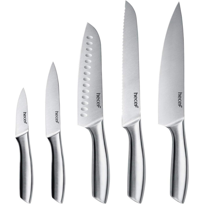 Срібний кухонний ніж Hecef з порожнистим руків'ям, високоглянцевий, з захисною піхвою, 20 см