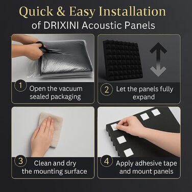 Акустичні панелі для шумоізоляції 30x30x5 см, набір 6 шт. (Сірий) — Професійні звукопоглинаючі панелі для студії, подкастів, дому та офісу з клейкою стрічкою