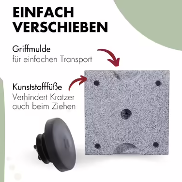 Doppler Granit Base 25kg | Umbrella Stand with Grip Recess for Transport | Parasol Stand for Parasols with a Maximum of 200cm Canopy Diameter & 2.5-4.8cm Tube Diameter
