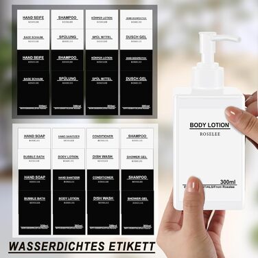 Набір з 3 дозатори для мила Roselee на стіну, без свердління, 500 мл. Дозатори для душу, шампуню та пінної ванни з етикетками для ванної кімнати та кухні (Білий)