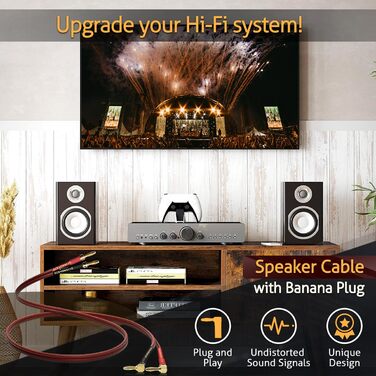 Акустичний кабель UCINNOVATE HiFi OFC 14AWG, 3м, позолочені роз'єми (банановий штекер — Y-подібний затискач), 2 шт.