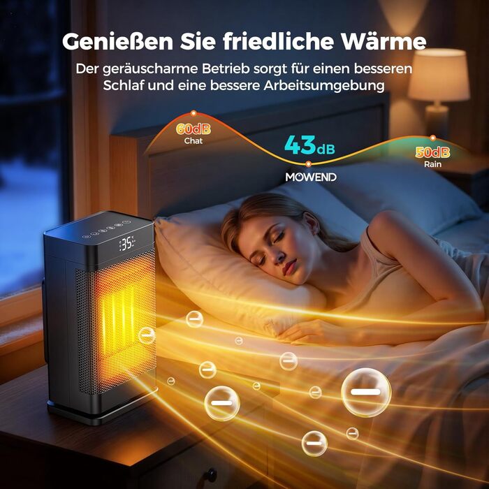 Керамічний електронагрівач 1500W з термостатом, PTC-керамічний нагрівач, ECO-режим, захист від перегріву та перекидання, 75° коливання, 2-в-1 енергозберігаючий нагрівач для дому, чорний