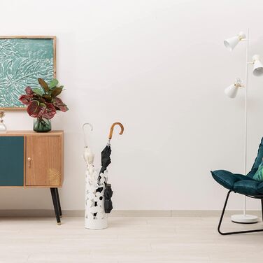 Підставка для парасольки Baroni Home - сучасний дизайн, металева, з квітами, 2 гачки, знімний контейнер, білий (19 x 19 x 49 см)