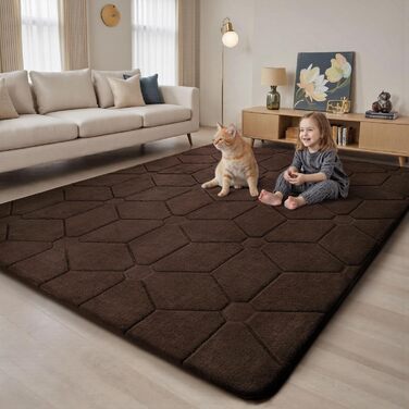 Килим для вітальні та дитячої кімнати, 275x370 см, короткий ворс, антиковзаюча підкладка, миючий, сірий/коричневий