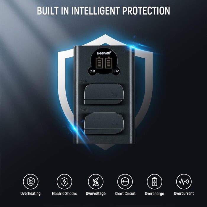 Запасний акумулятор та зарядний пристрій NEEWER для Panasonic Lumix DC-S5, GH5 II, S5II, GH6, S5 IIX, S9 (2 шт., 2400mAh, USB-C)