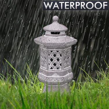 TERESA'S COLLECTIONS Outdoor Garden Decor Japanese Stone Lantern Pagoda Statue Solar Light Resin Garden Figure Zen Garden Decor for Outdoors Patio Yard Gifts for Women