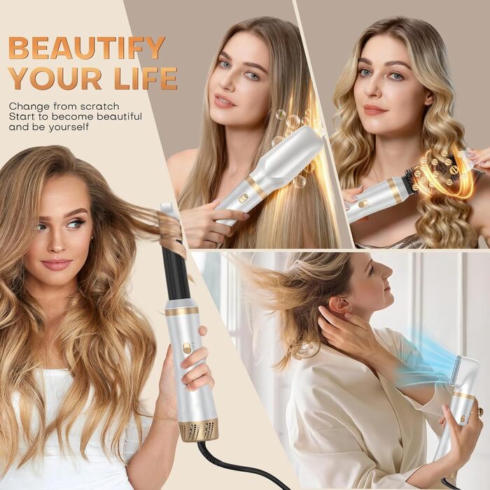 Airstyler 5 в 1: набір для укладки волосся з автоматичною завивкою, фен-щітка, 1000W, для об'єму, випрямлення та локонів