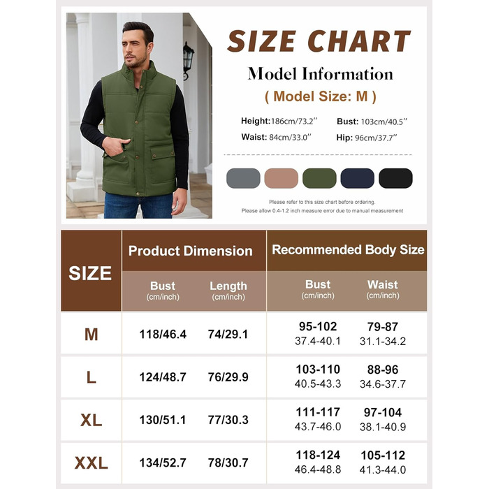 Xnova чоловіча зимова жилетка з підкладкою Thero Sherpa, тепла флісова жилетка, зимова куртка, жилетка для полювання, робоча жилетка, флісова жилетка для активного відпочинку з коміром-стійкою (Зелений, M)