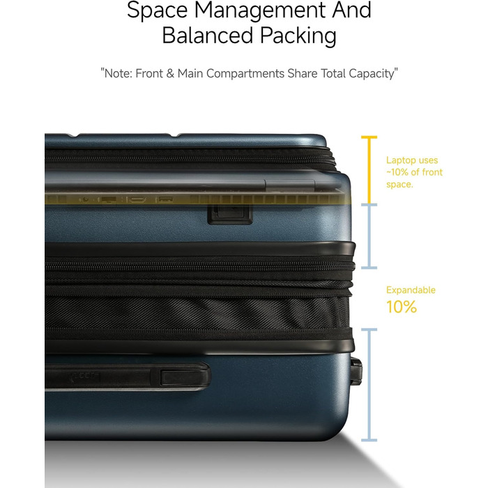 Чемодан-валіза LUGGEX на руці з відділенням для ноутбука – Розширюваний жорсткий кейс з полікарбонату з TSA-замком (56×38×24 см) (Блакитний)