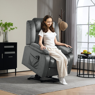 HOMCOM TV Chair with Rise Assist, Electric Recliner with Lie-flat Function, Vibration Massage, Heating Function, TV Chair with Pocket Coil Spring, Side Pocket and Remote Control, Dark Grey | Aosom