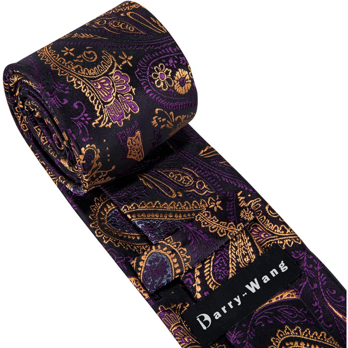 Набір краваток Barry.Wang для чоловіків: візерунок пає, тканина - шовк, з чохлом, краваткові затискачі, формальний стиль (темно-фіолетовий, золотий)