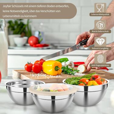 Набір місок Joyfair з нержавіючої сталі з прозорою кришкою та набором терок, 4.5л/2.7л/2л/1.5л/1.2л/0.7л, салатниця для приготування та випічки, складна та придатна для миття в посудомийній машині, (6, Хакі)