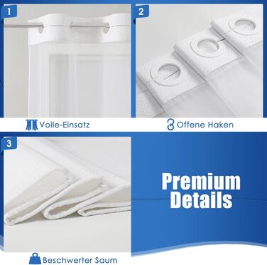 Водонепроникна штора для душу з вафельної тканини 180x190 см, 260 GSM, сіра. Преміум якість, антигрибкова, з 10 кільцями, готельний стиль, машинне прання