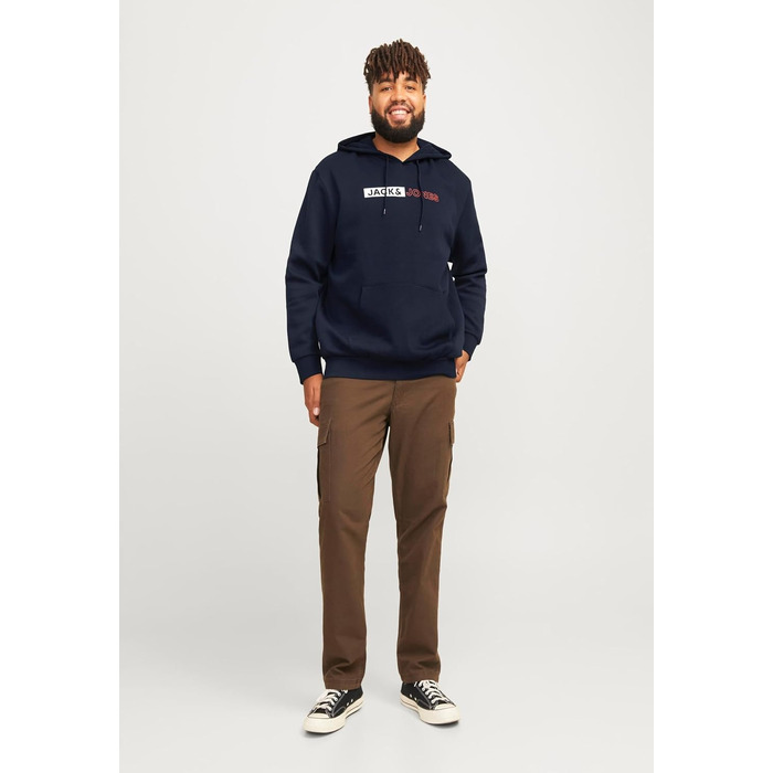 Чоловічий теплий худі з принтом JACK & JONES JJEOGO Basic — темно-синій, розмір 8XL