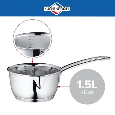 Каструля Küchenprofi з нержавіючої сталі 18 см, 1,5 л | Каструля з ручкою, для індукційних плит, з виливом, з мірною шкалою, для всіх типів плит
