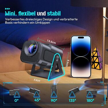 Проектор Xgody Gimbal 3: 12000 Люмен, Android 11.0, 4K, WiFi 6, Bluetooth, Автоматична корекція трапецеїдальних спотворень, для домашнього кінотеатру (білий/чорний)