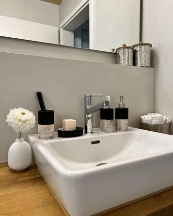 Bathroom set black/beige 4-piece made of natural stone Dolomite, striped Coro