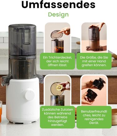 Hurom Slow Juicer | Vegetable and Fruit Juicer | H310 | Easy to Clean & Quiet Motor Electric Juicer with Mesh Filter | 150 Watts | BPA Free | Slim Design | 220ml, White