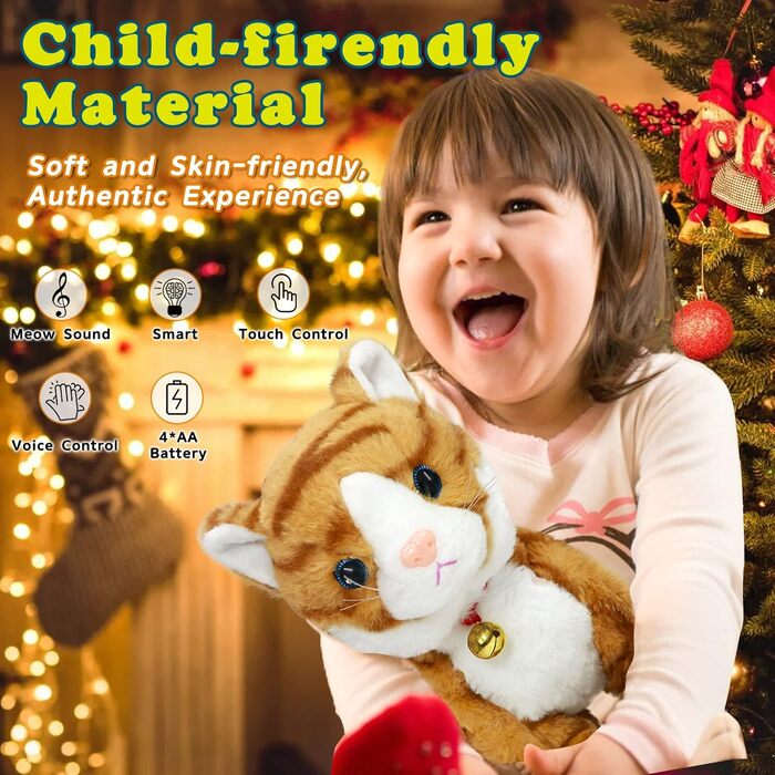 Interactive Electronic Stuffed Animal – Upgraded with LED Light Eyes, Animated Sound Control, Electronic Pet, Robot, Cat, Kitten, Toy, Gifts for Boys and Girls