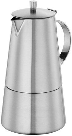 Cilio Espresso Maker MODENA, Stainless Steel, Suitable for All Cooktops, Ø 9.5 cm, Dishwasher Safe, Moka Pot, Espresso Maker 6 Cups, Camping Coffee Maker