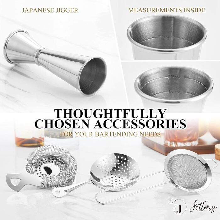 Набір шейкерів Boston - 16 предметів, нержавіюча сталь, акрилова основа, набір для приготування коктейлів