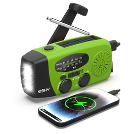 Радіо Esky Kurbelradio AM/FM, водонепроникне, з динамо-машиною, SOS-сигналом, ліхтарем та Power Bank - зелений