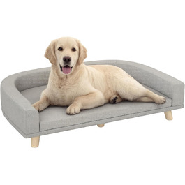 Софа для собак PawHut - зручне ліжко для великих собак з підлокітником, дерев'яними ніжками та знімним, пральним покриттям. Підходить для котів та собак вагою до 30 кг. Розміри: 98 x 67 x 25 см, колір: зелений (сірий).