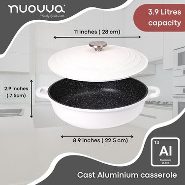 Форма для запікання з кришкою Nuovva, 3,9 л, 28 см, алюмінієва, антипригарна, для індукції, кремова