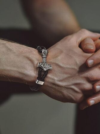 Чоловічий шкіряний браслет Bandmax Mjölnir/Totenkopf/Freimaurerei з гравіюванням, магнітна застібка, 23 см