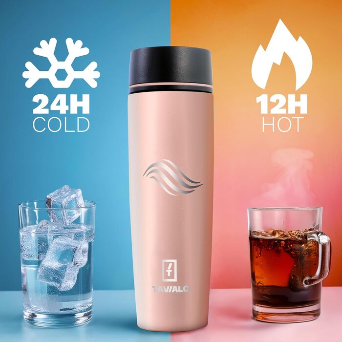 Термокружка Tavialo 460 мл, пудрово-рожевий колір, нержавіюча сталь, ізольована, для напоїв