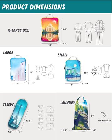 Набір туристичних органайзерів для одягу Tripped (7 шт.) - великі, компресійні, ультралегкі