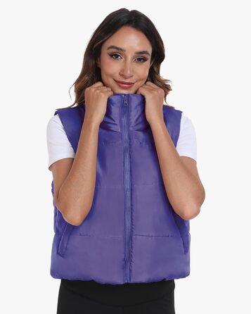 Жіноча жилетка Eorose Puffer, тепла осінньо-зимова жилетка без рукавів, фіолетовий колір, з кишенями (M)