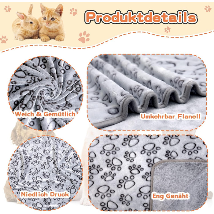 3 шт. м'яка ковдра для собак, котів, 110x80 см та 80x100 см, сіра. Практична, миюча, для дому та подорожей.