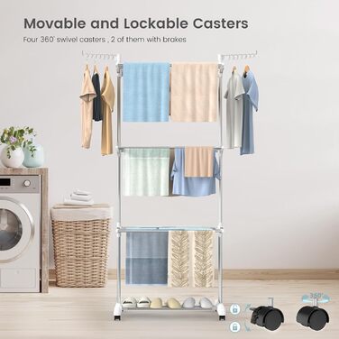 Розкладний сушильник для білизни Innotic з 4 ярусами та колесами (білий/сірий)