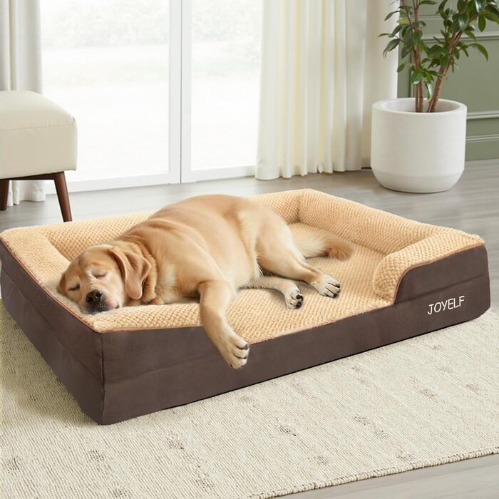 JOYELF Orthopedic Dog Bed for Large Dogs, Waterproof Foam Sofa with Removable, Washable Cover and Non-Slip Bottom for Small to Medium-Sized Dogs - Coffee