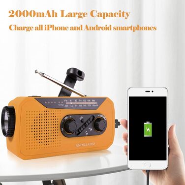 Радіо Solar-Radio з ручним генератором, AM/FM, погода, ліхтарик, SOS, 2000 mAh, Powerbank, навушник, для надзвичайних ситуацій та активного відпочинку, помаранчеве