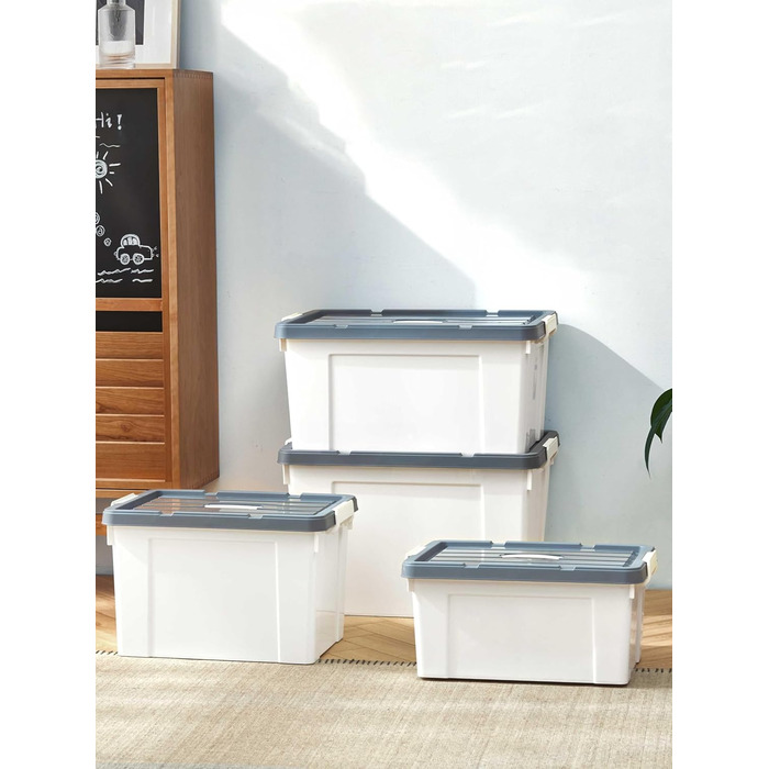 Cetomo Plastic Storage Box - Box with Durable Lid and Safety Closure, Stackable and Nestable, 3-Pack White (45L x 4)
